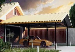 Двускатный дачный автомобильный навес желтого цвета